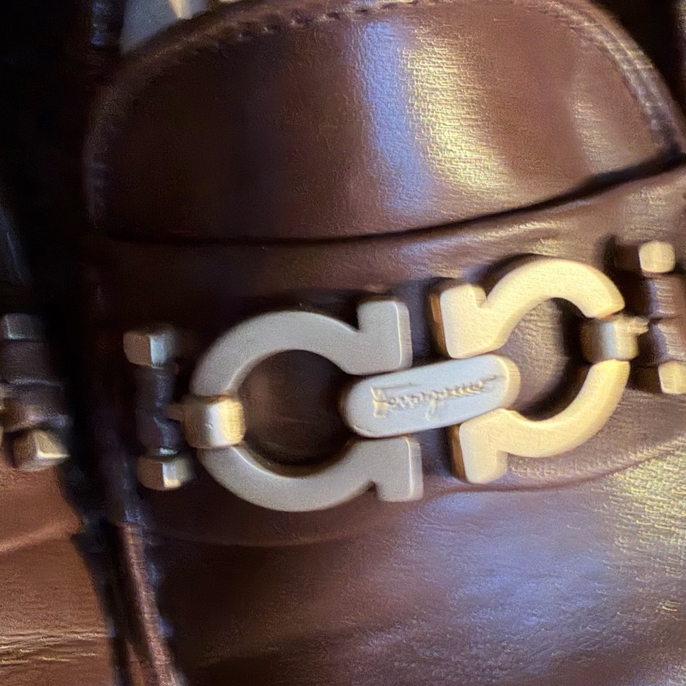 Salvatore Ferragamo Brown Loafers with Gold Buckle